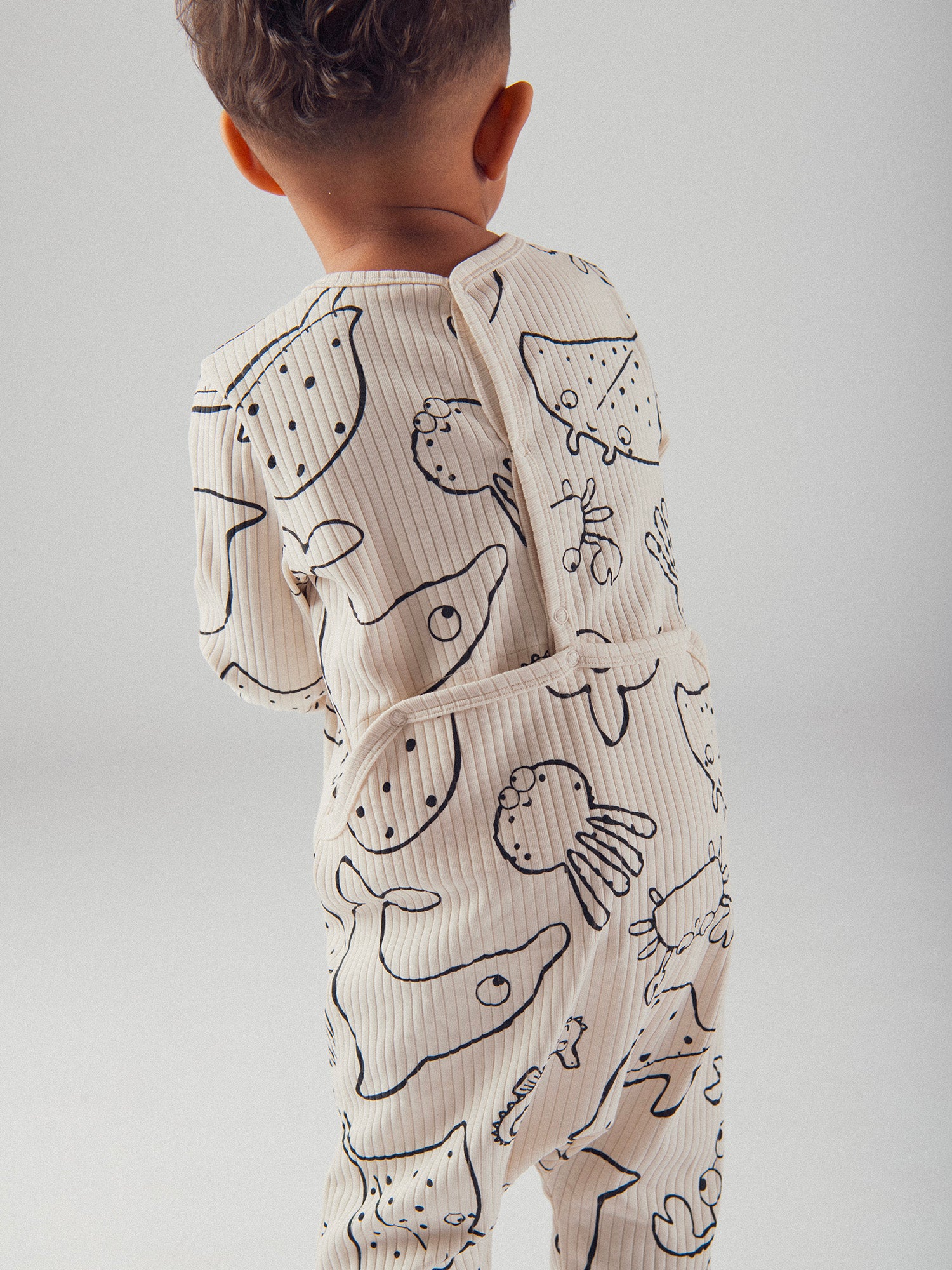 Grenouillère écrue avec imprimé intégral "Animaux Marins" pour bébé garçon