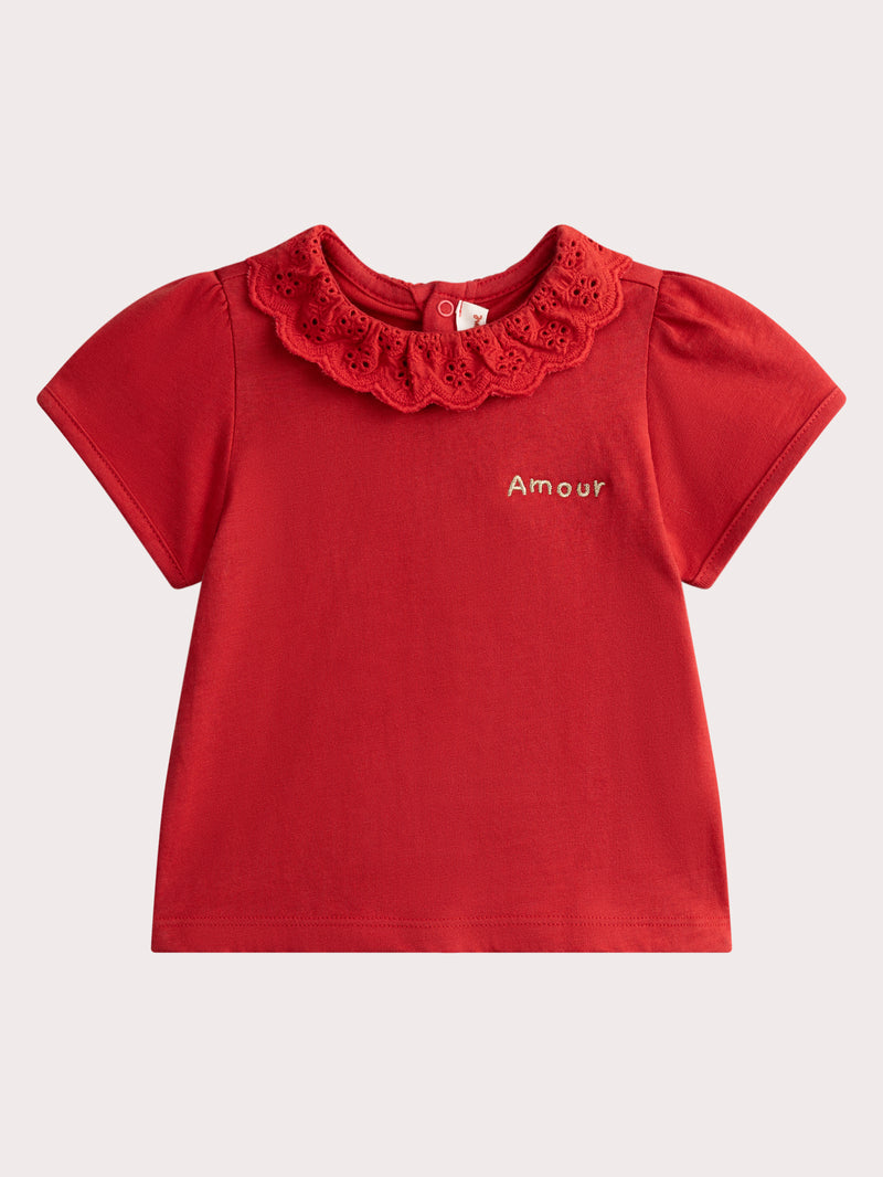 Brassière rouge manches courtes pour bébé fille