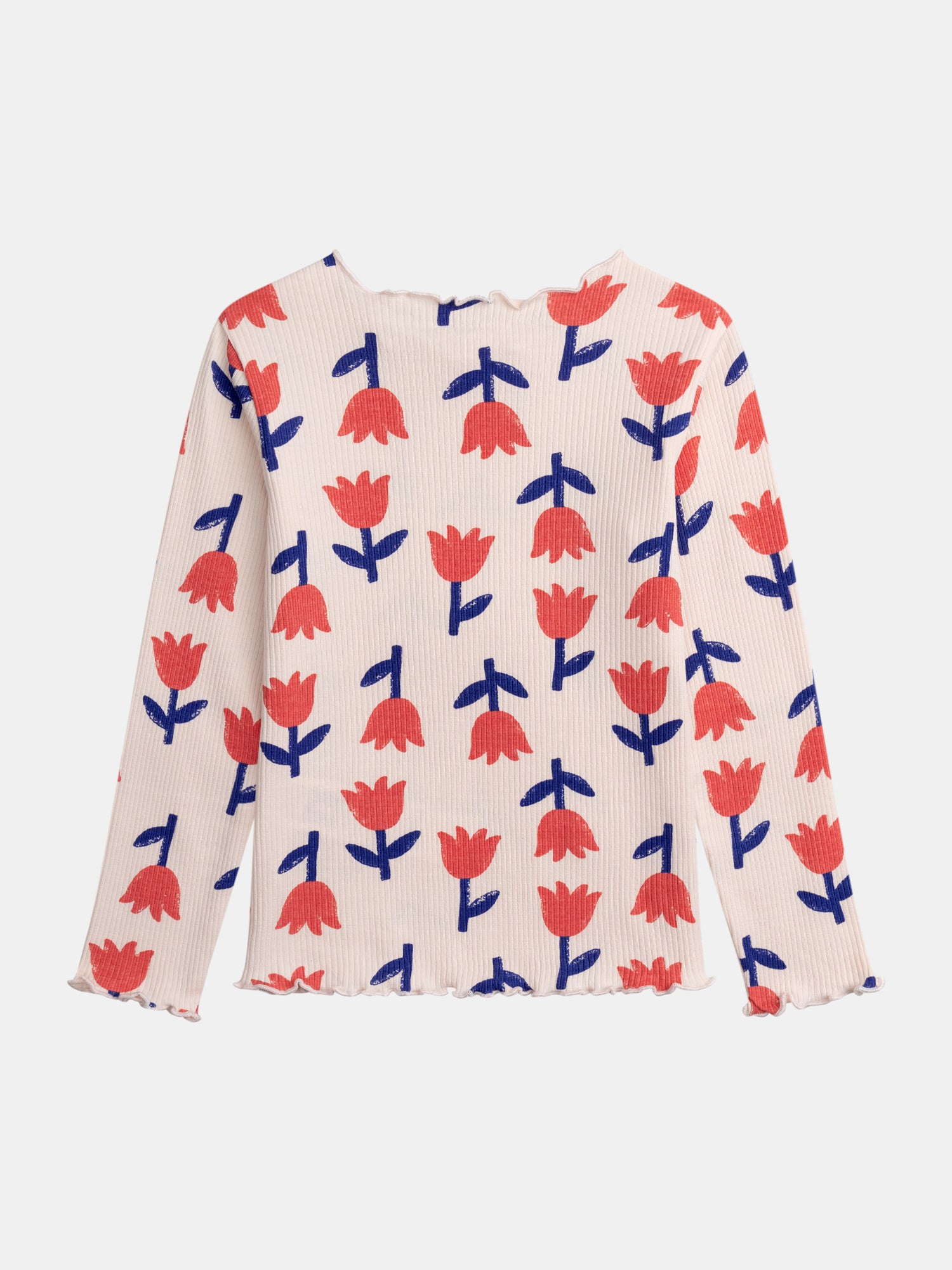 T-shirt à côte manches longues rose imprimé coquelicots pour fille