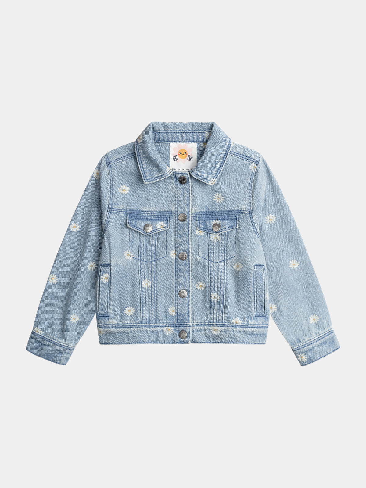 Veste En Denim Fille Amur Leopard - Manteau Jean Brodé Col Revers Printemps Automne