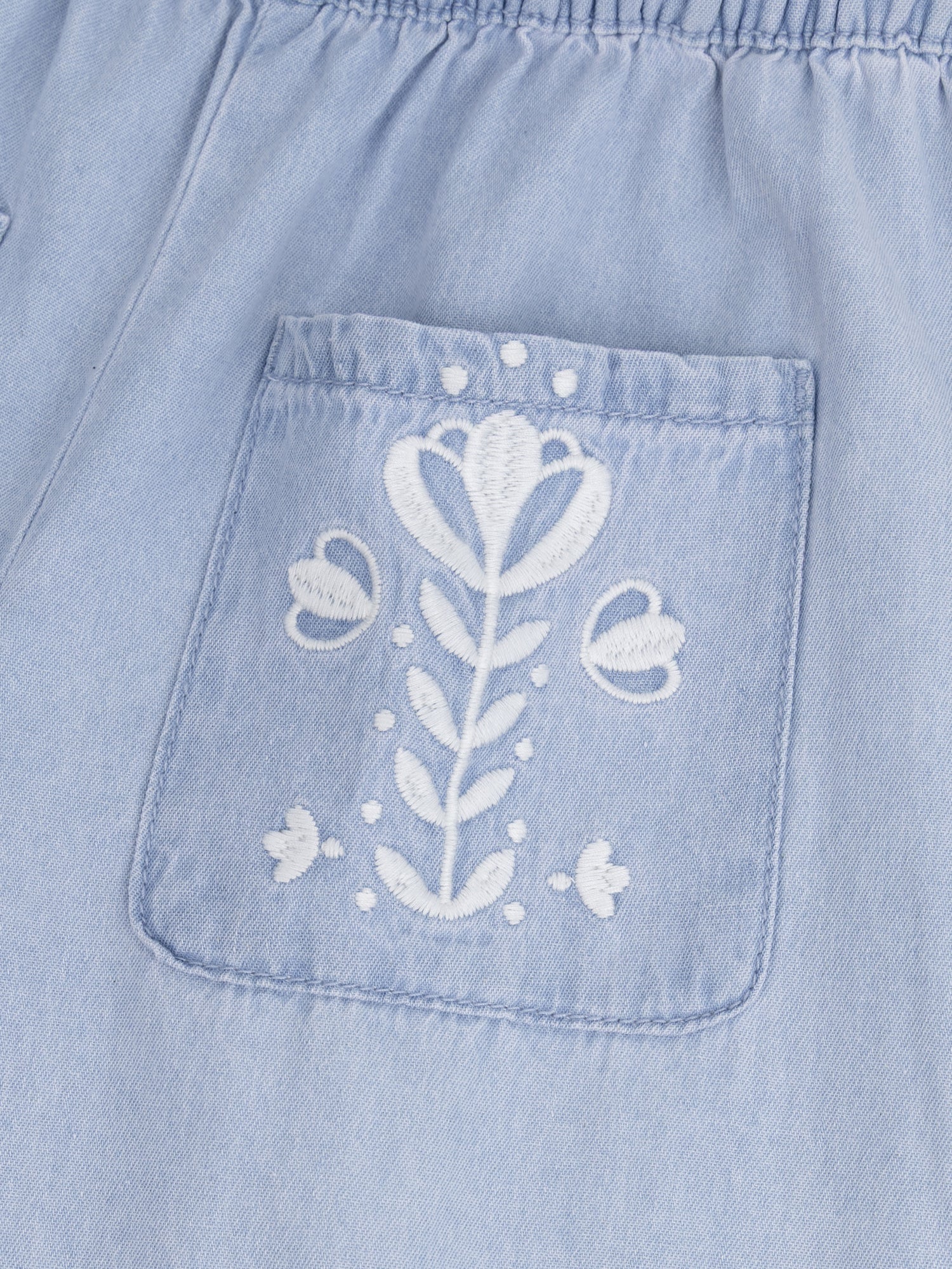 Pantalon bleu à broderies florales pour fille