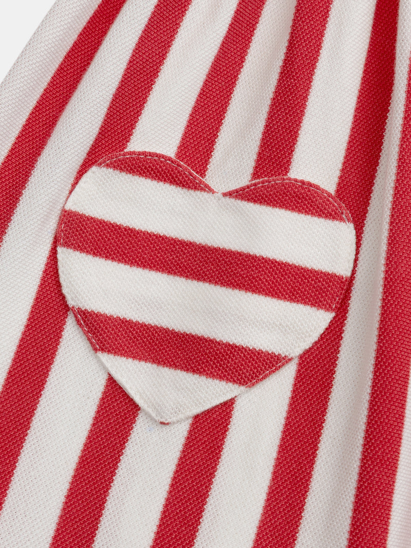 Robe rayé rouge et écru avec poches cœurs pour bébé fille