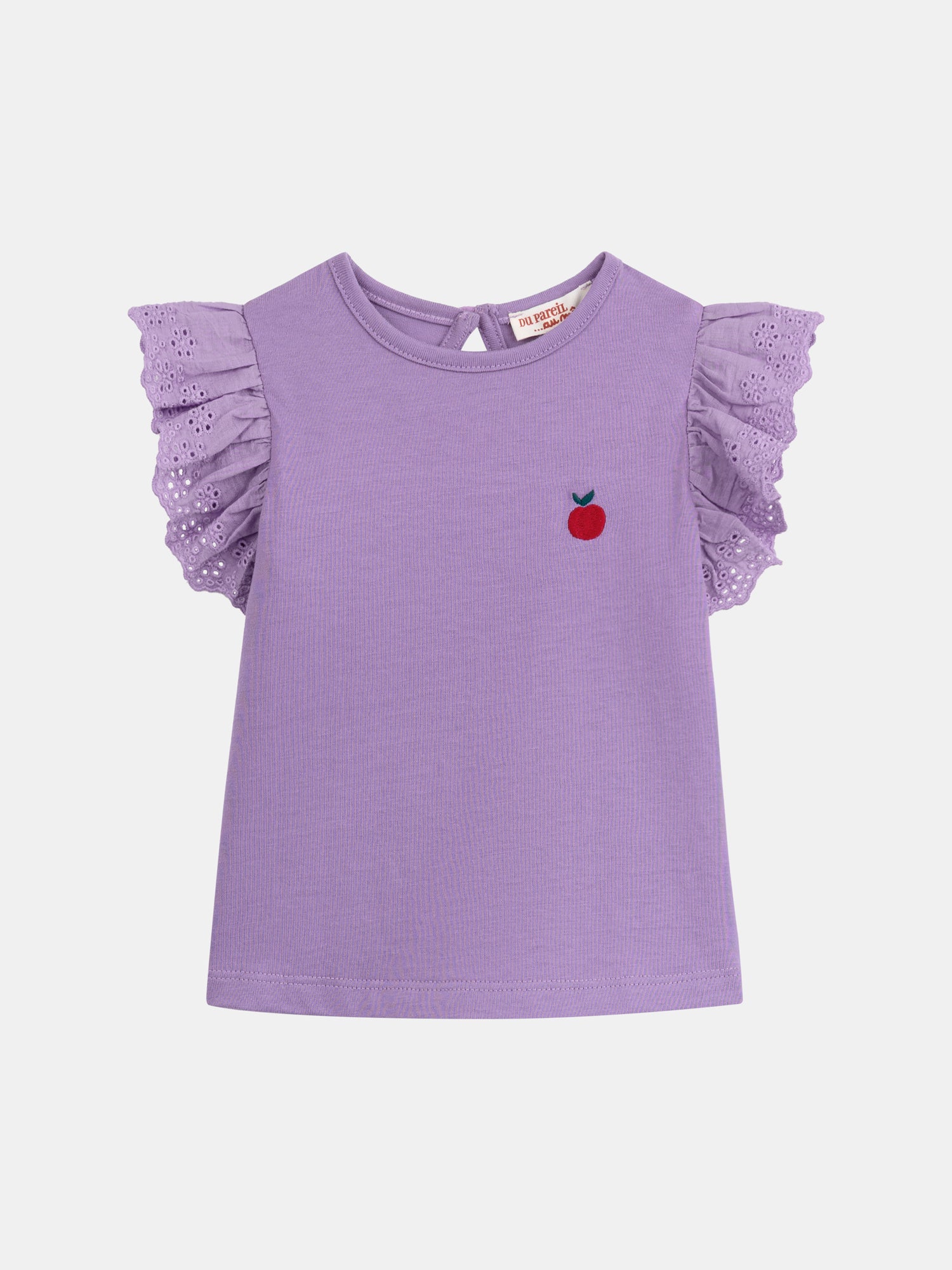 T-shirt mauve à manches volantées et brodées pour bébé fille