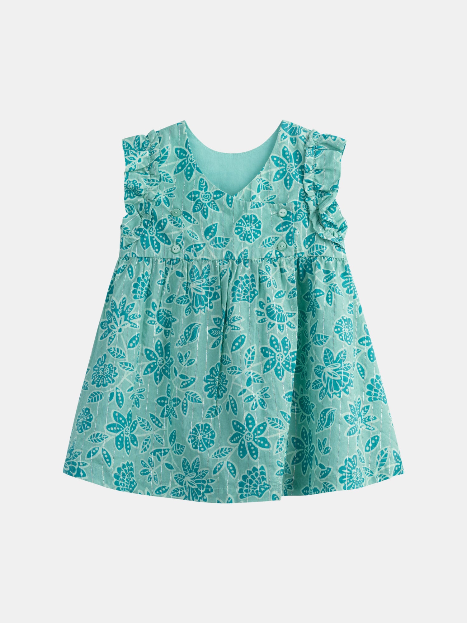 Robe vert d'eau à imprimé floral intégral pour bébé fille