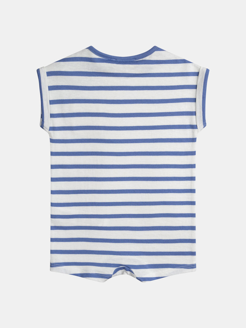 Combinaison bleu et blanc rayée avec poche ananas pour bébé garçon
