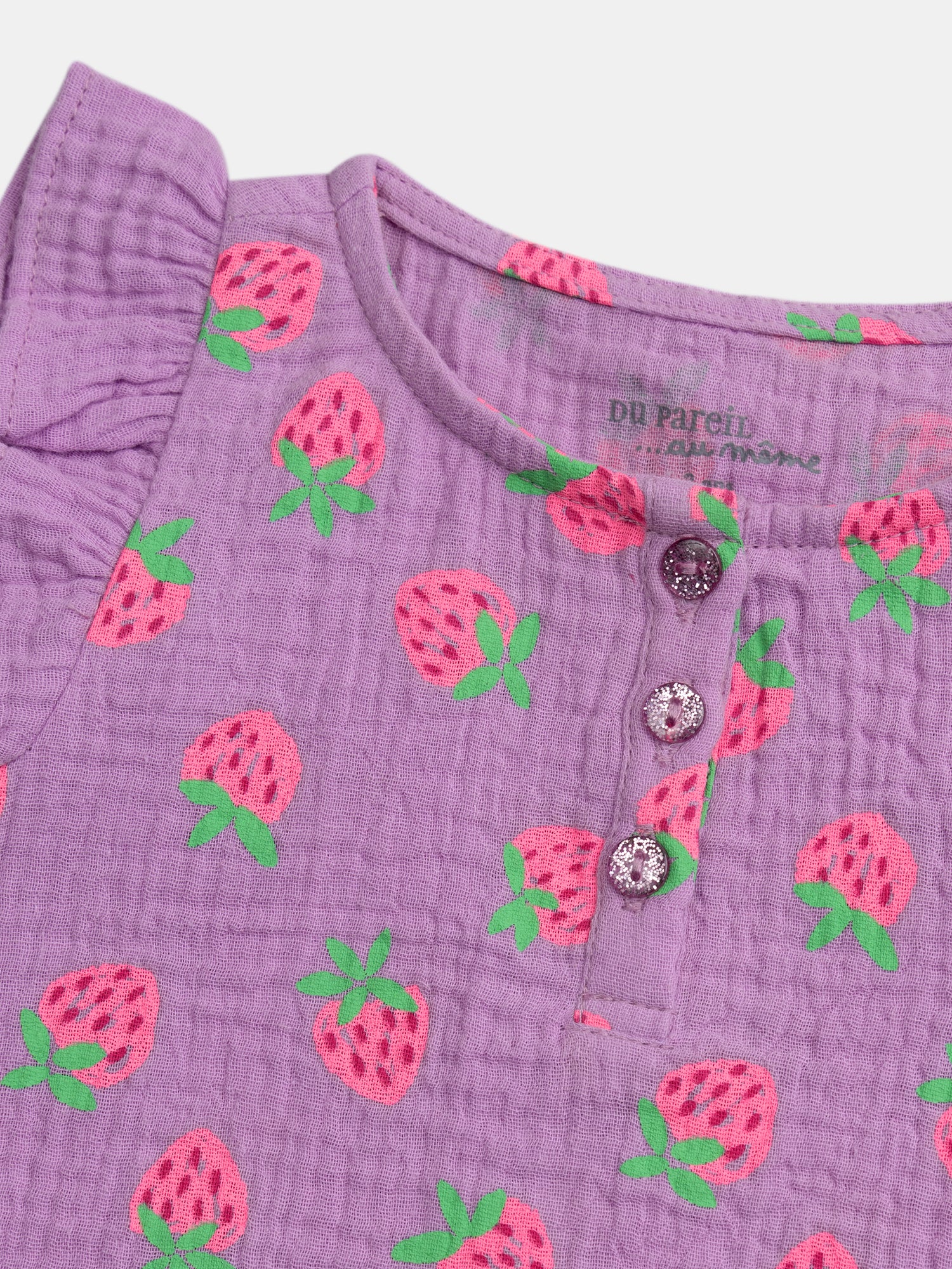 Pyjama court violet imprimé "Fraises Gourmandes" pour enfant fille