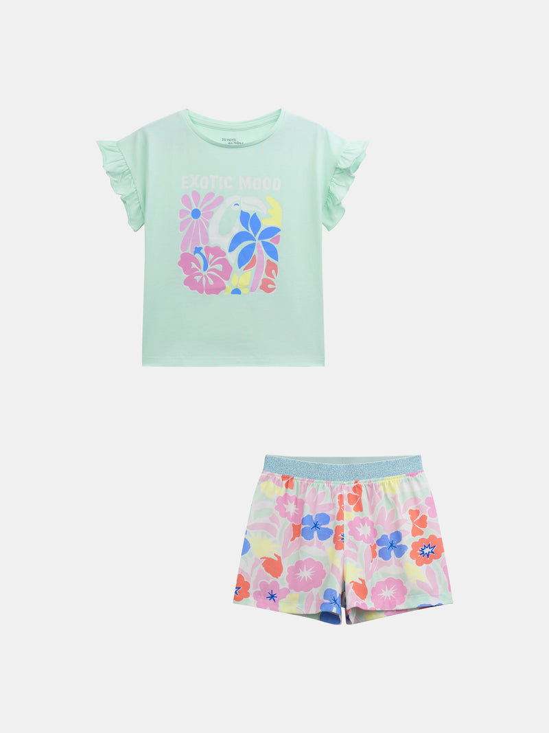 Pyjama court phosphorescent imprimé "Exotic Mood" pour enfant fille