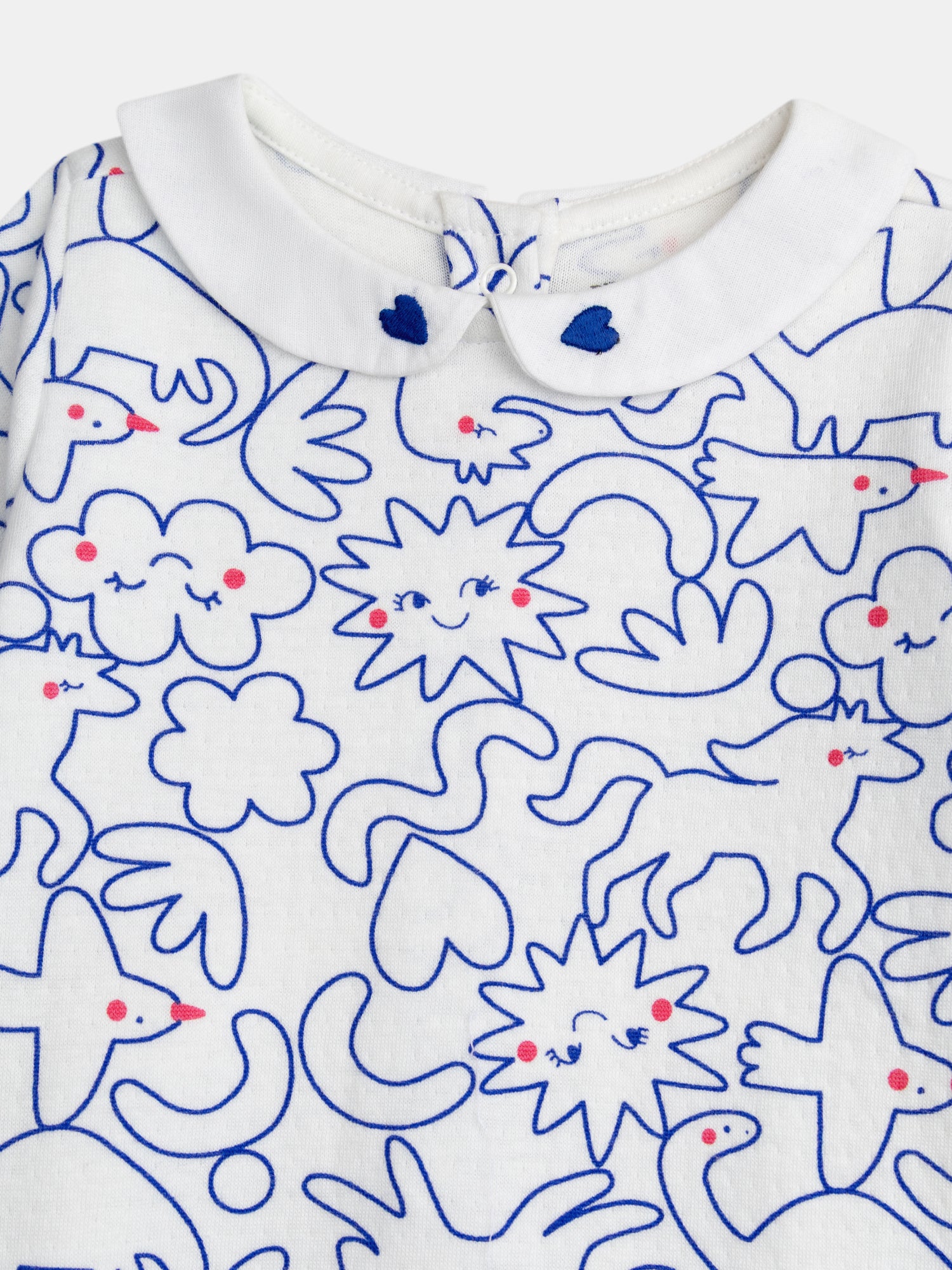 Grenouillère écrue col Claudine avec imprimé intégral "Dream" bleu pour bébé fille