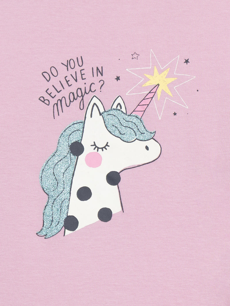T-shirt rose animation licorne pour fille