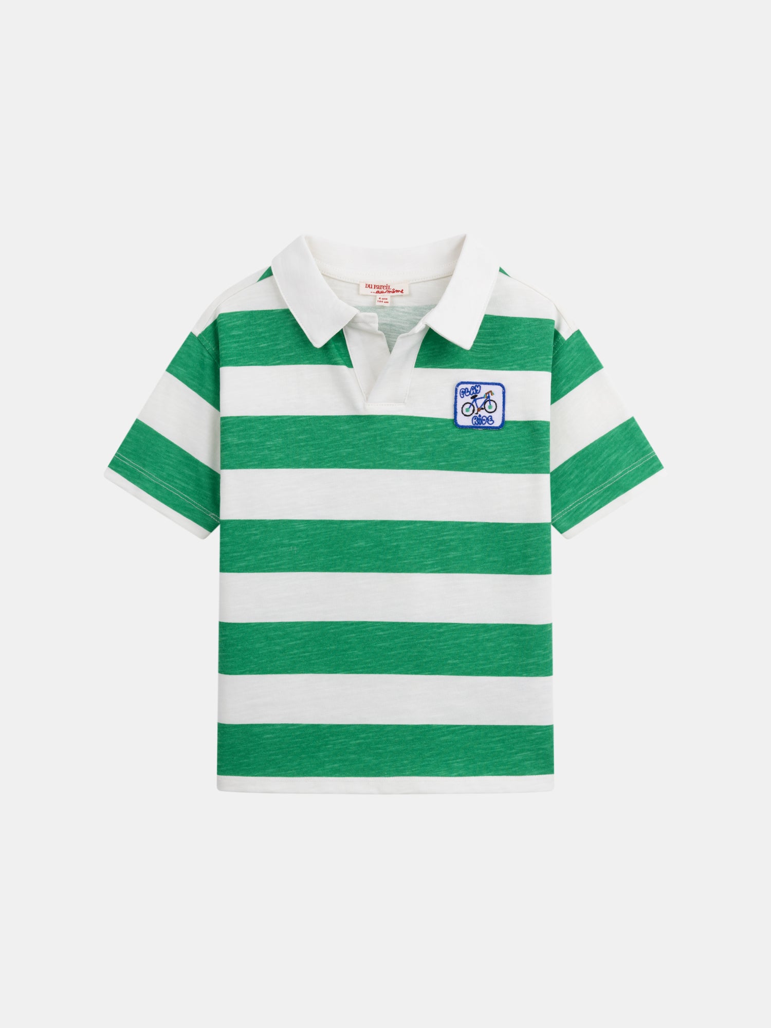 T-shirt polo écru à rayures vertes pour garçon