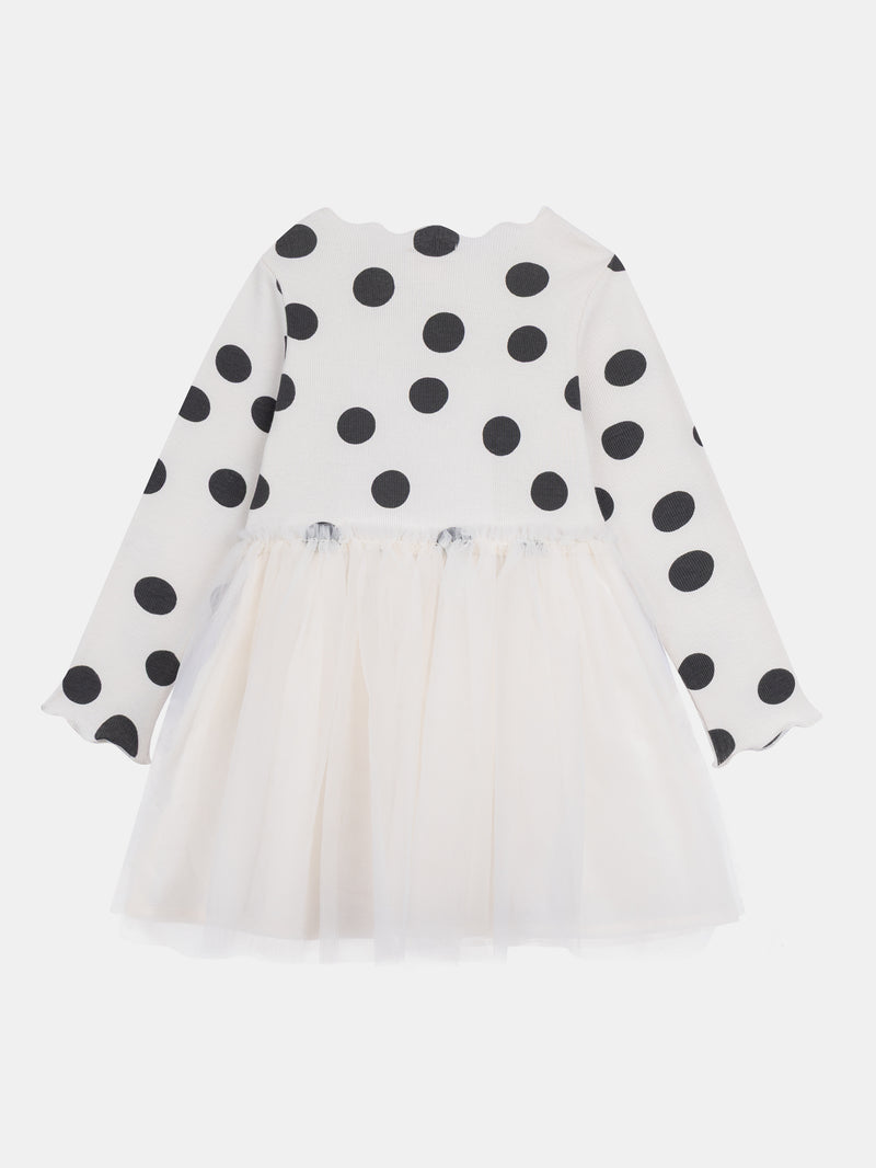 Robe bi-matières imprimé pois