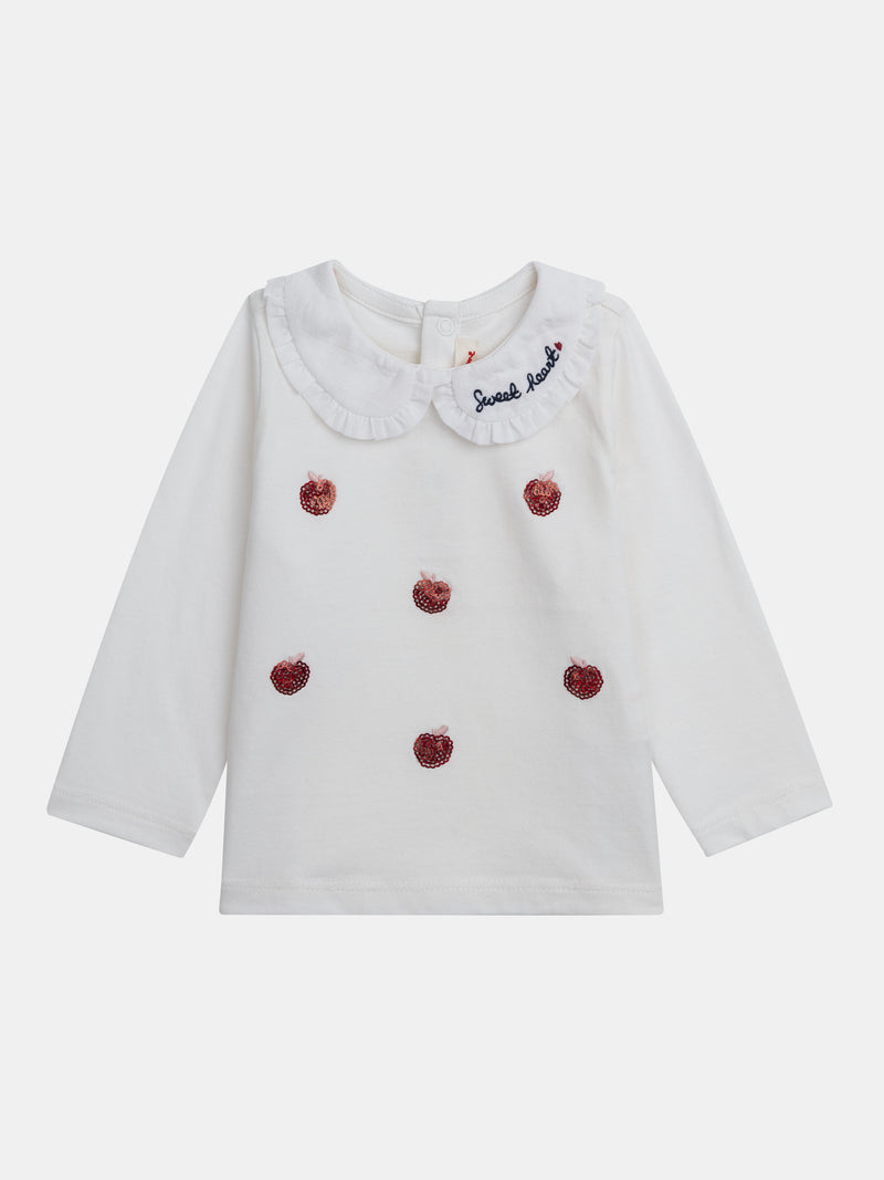 Brassière écru à col volanté et motifs pommes pour bébé fille