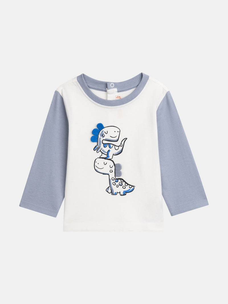 T-shirt à manches longues bicolore "Dinosaure" pour bébé garçon