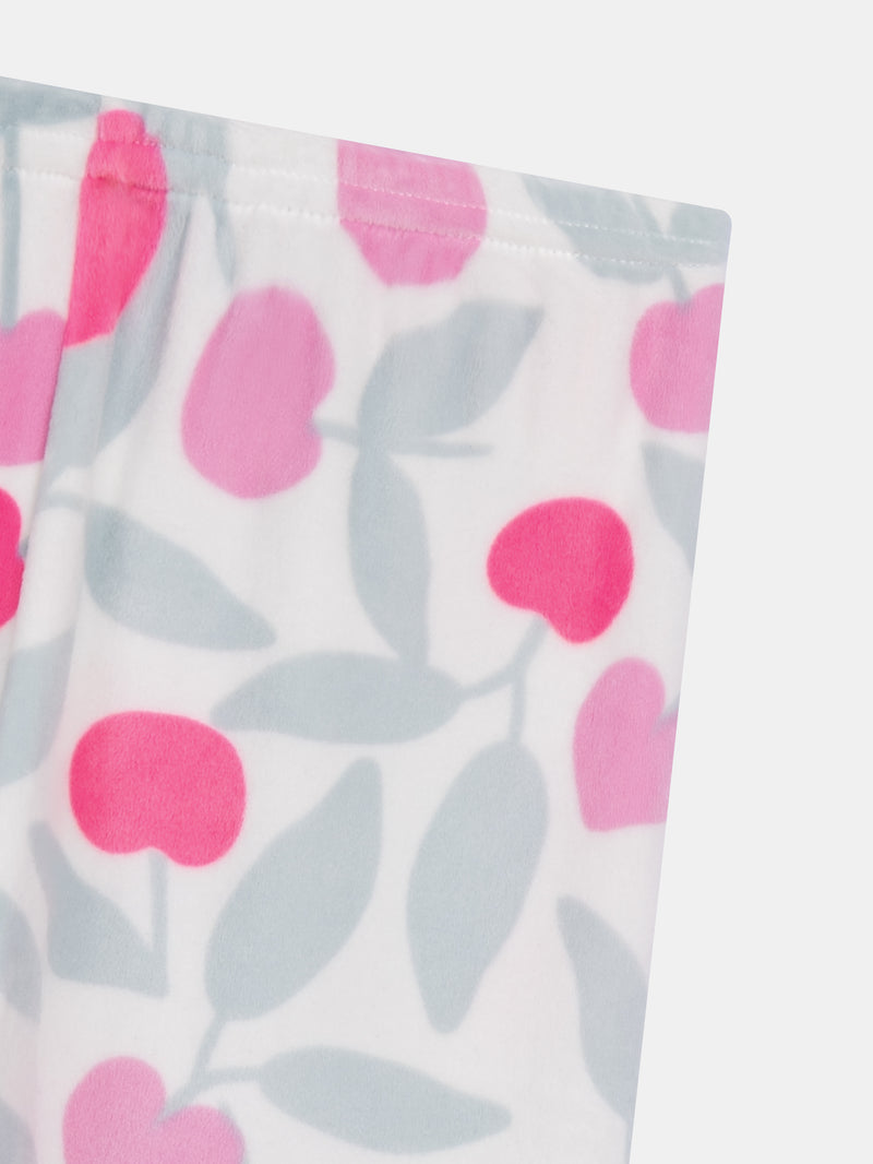 Pyjama volanté en velours ultra-doux écru motif cerises & détails fluo pour enfant fille