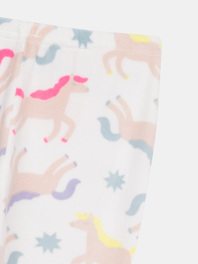 Pyjama en velours très doux écru "Licornes Féeriques" & détails fluo pour enfant fille