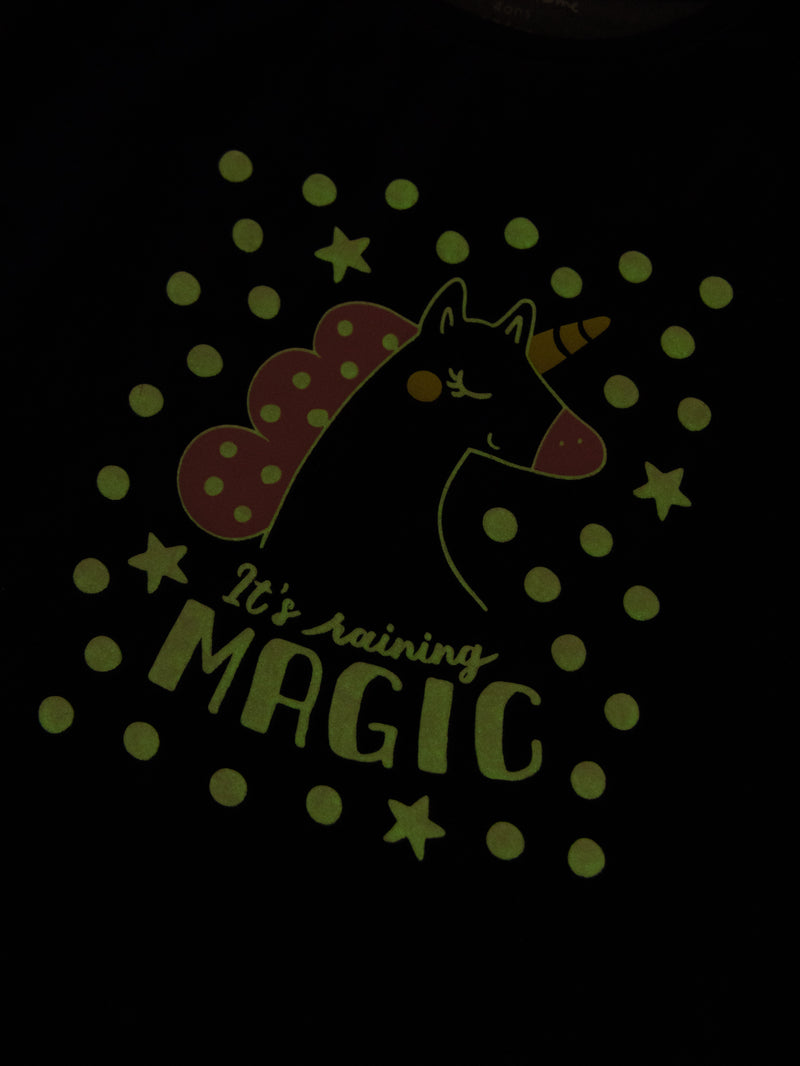 Pyjama bleu en velours "It's raining MAGIC" phosphorescents pour enfant fille