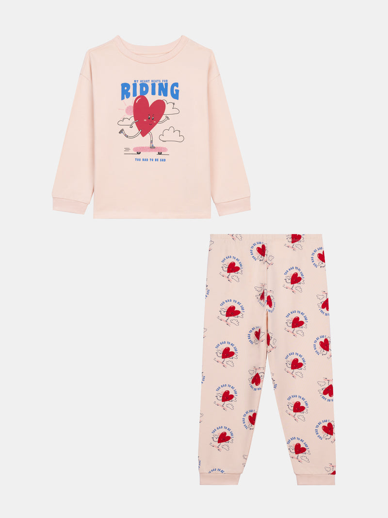 Pyjama rose en molleton gratté "My Heart Beats for Riding" pour enfant fille