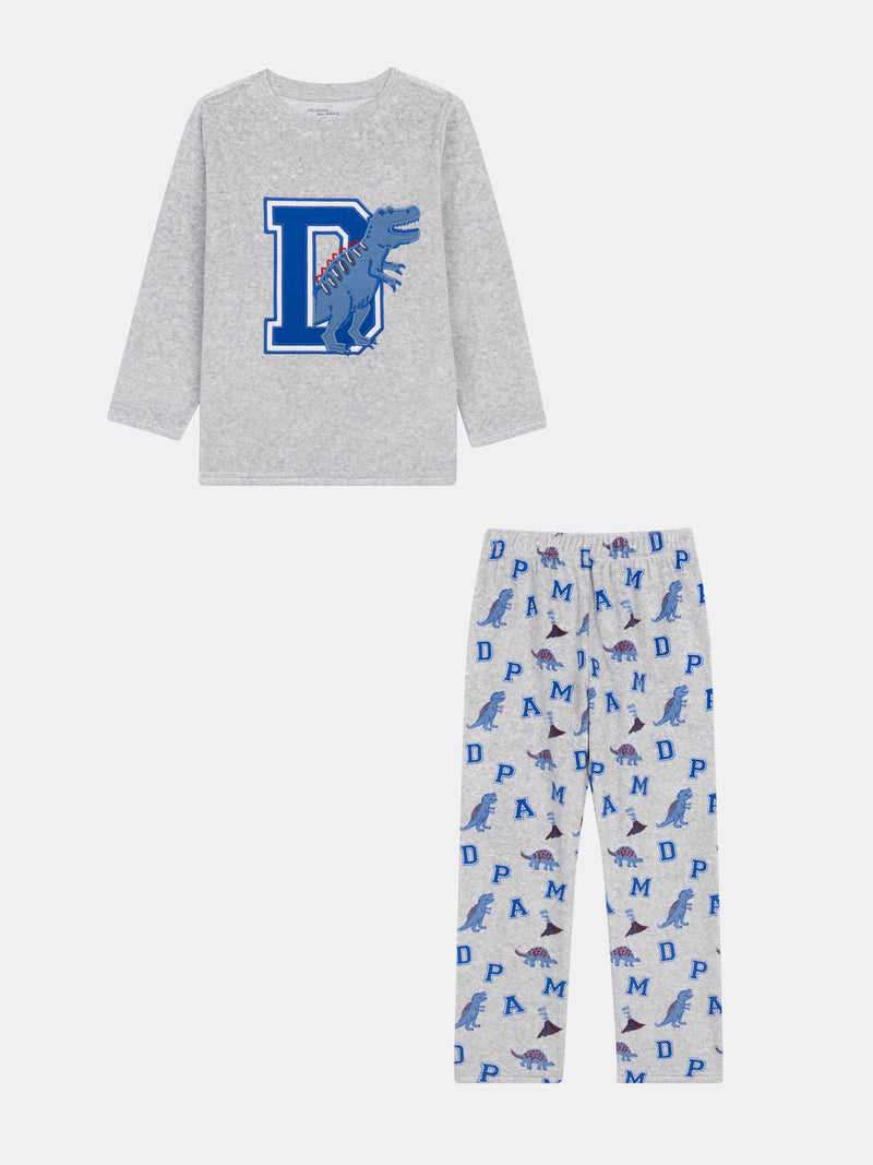 Pyjama 2 pièces en velours gris chiné "DPAM Dinosaures" pour enfant garçon
