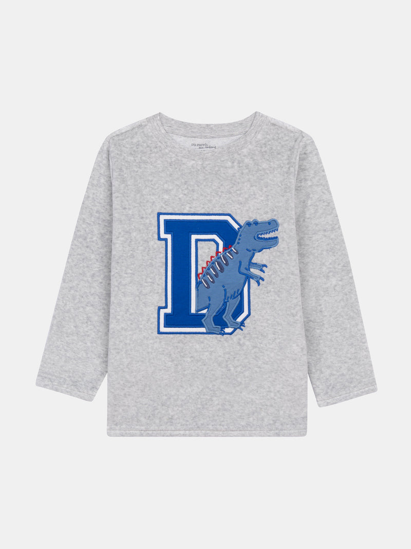Pyjama 2 pièces en velours gris chiné "DPAM Dinosaures" pour enfant garçon