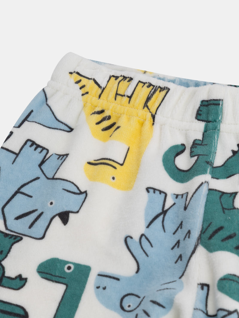 Pyjama 2 pièces en velours imprimé intégral dinosaures colorés pour enfant garçon