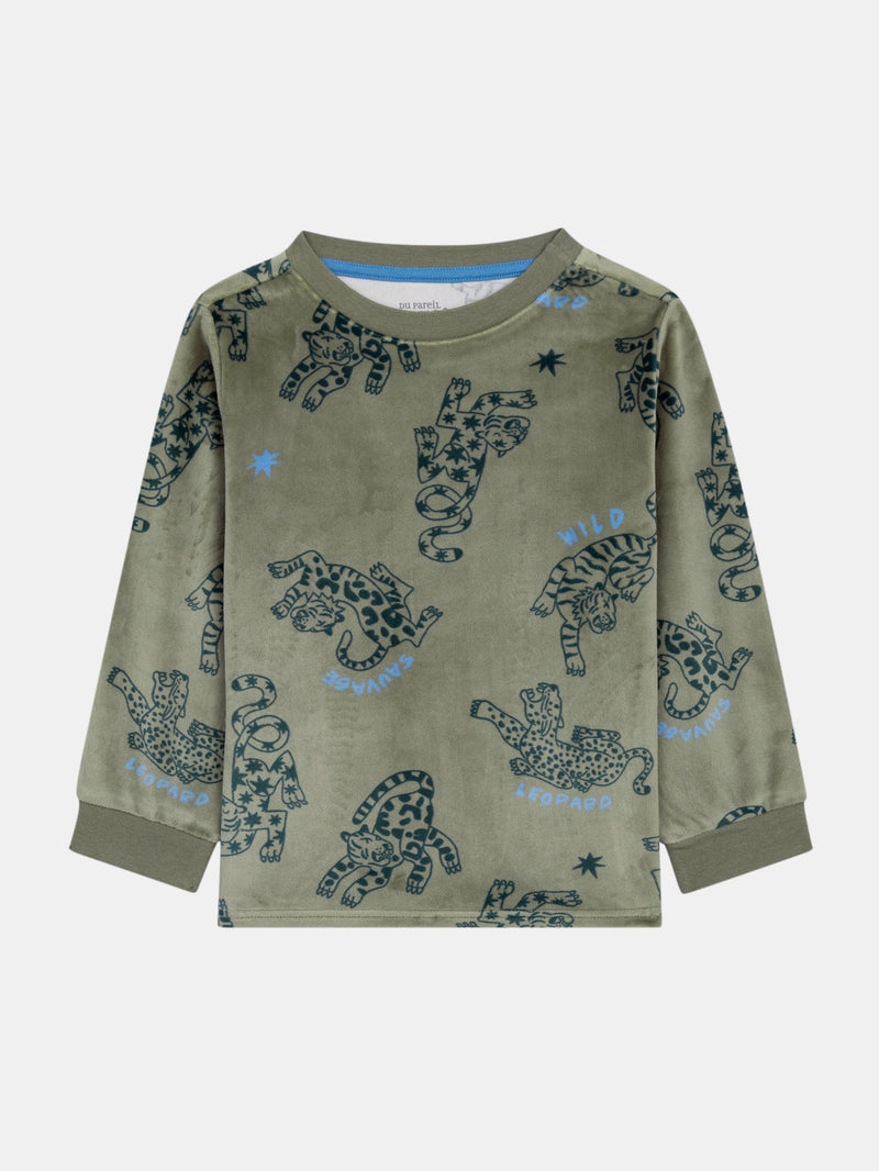 Pyjama 2 pièces en velours extensible imprimé léopards pour enfant garçon