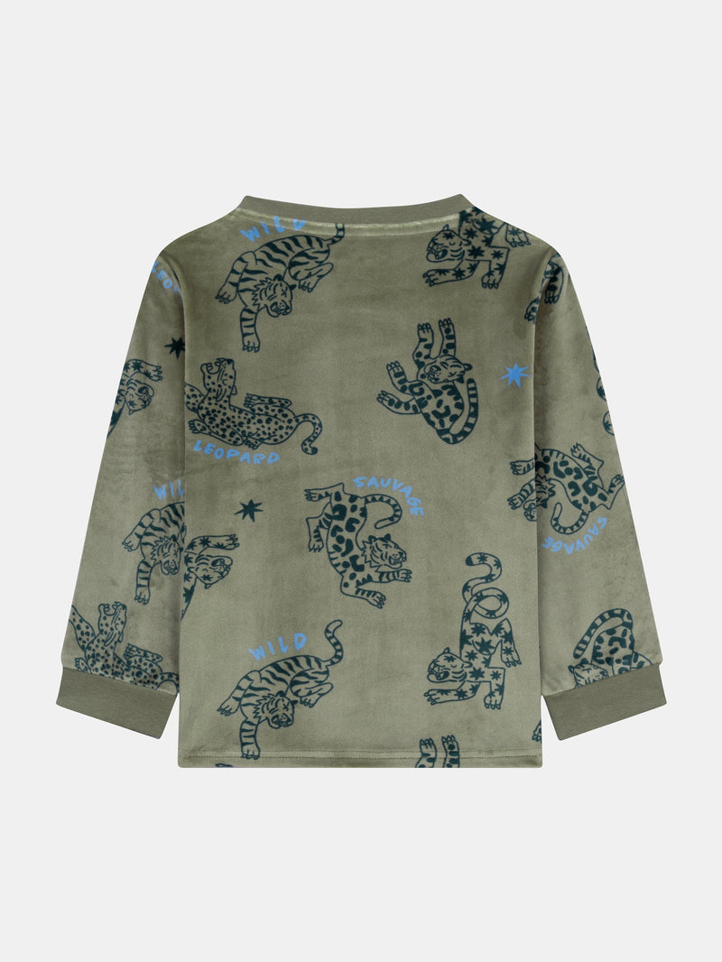 Pyjama 2 pièces en velours extensible imprimé léopards pour enfant garçon