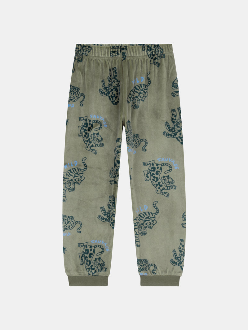 Pyjama 2 pièces en velours extensible imprimé léopards pour enfant garçon