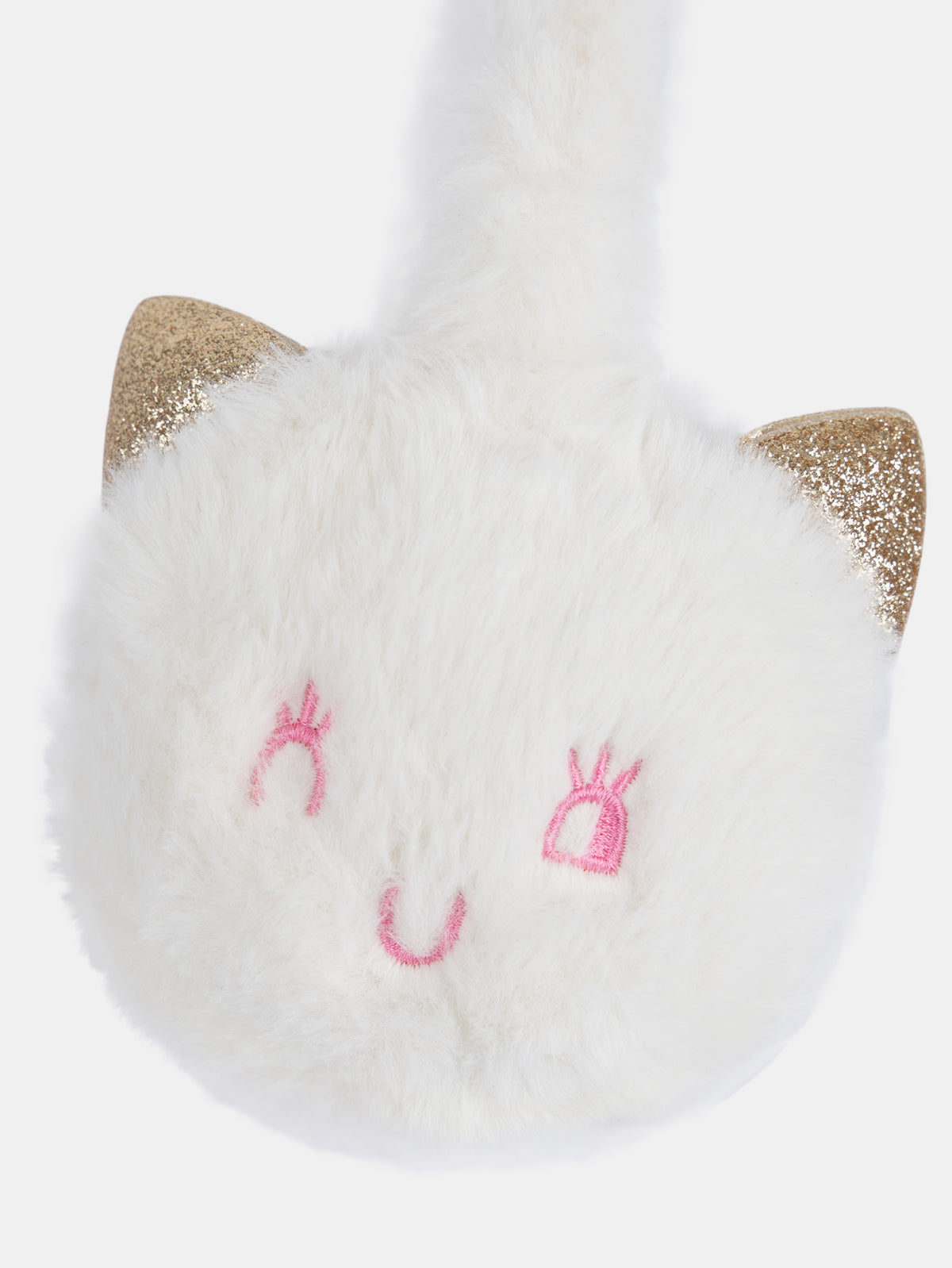 Cache-oreilles écru motif tête de chat pour fille