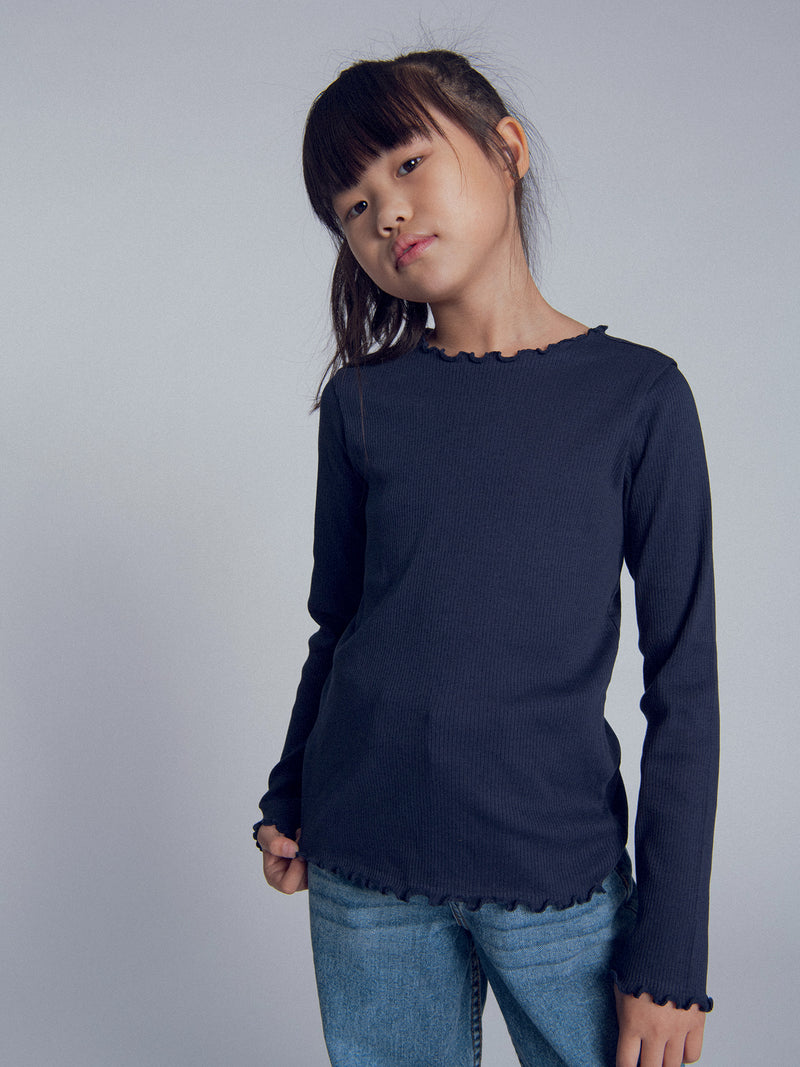 T-shirt marine à manches longues pour fille