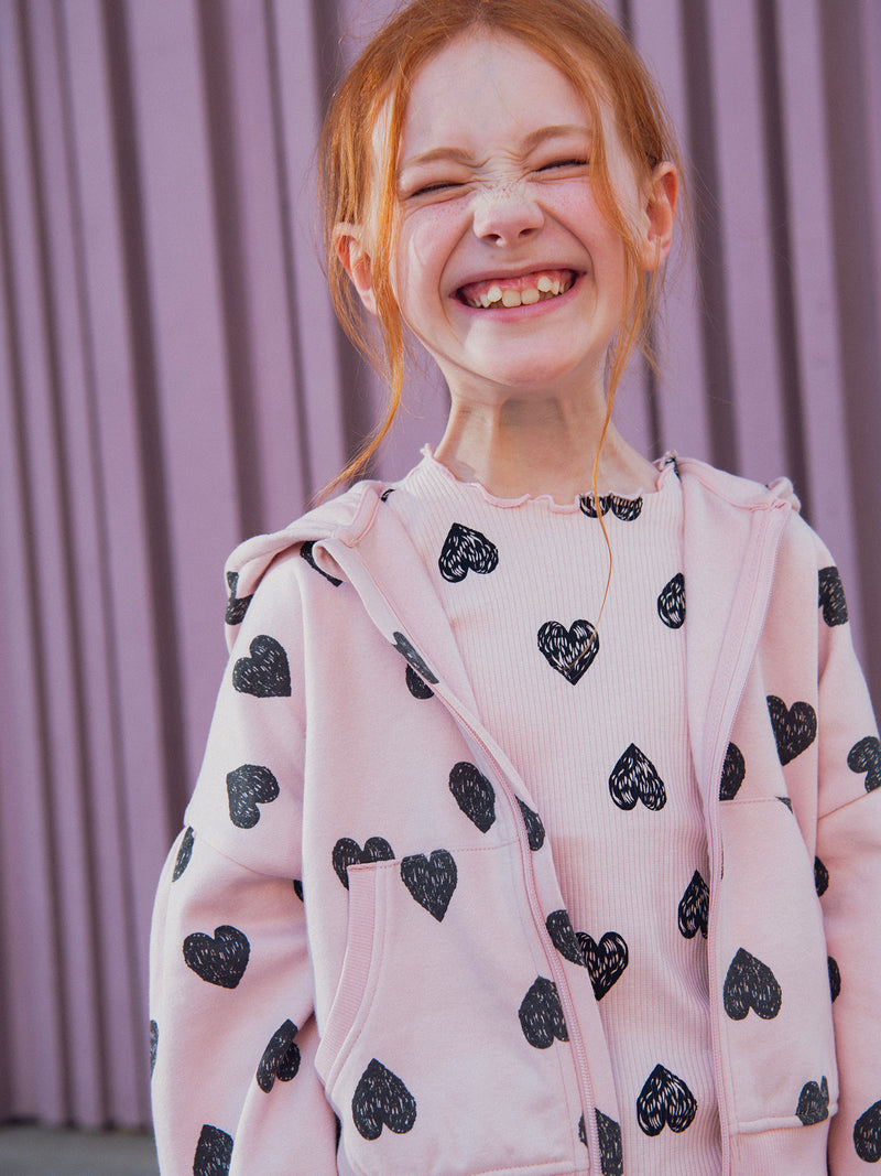 Haut de jogging rose imprimé coeur pour fille