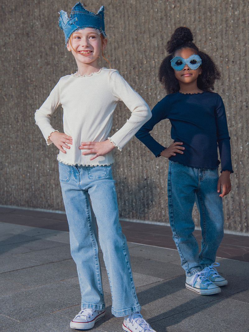 Jean en denim bleu clair a poches pour fille