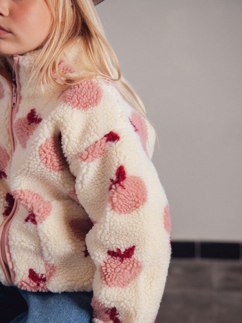 Cardigan écru à imprimé pommes pour fille