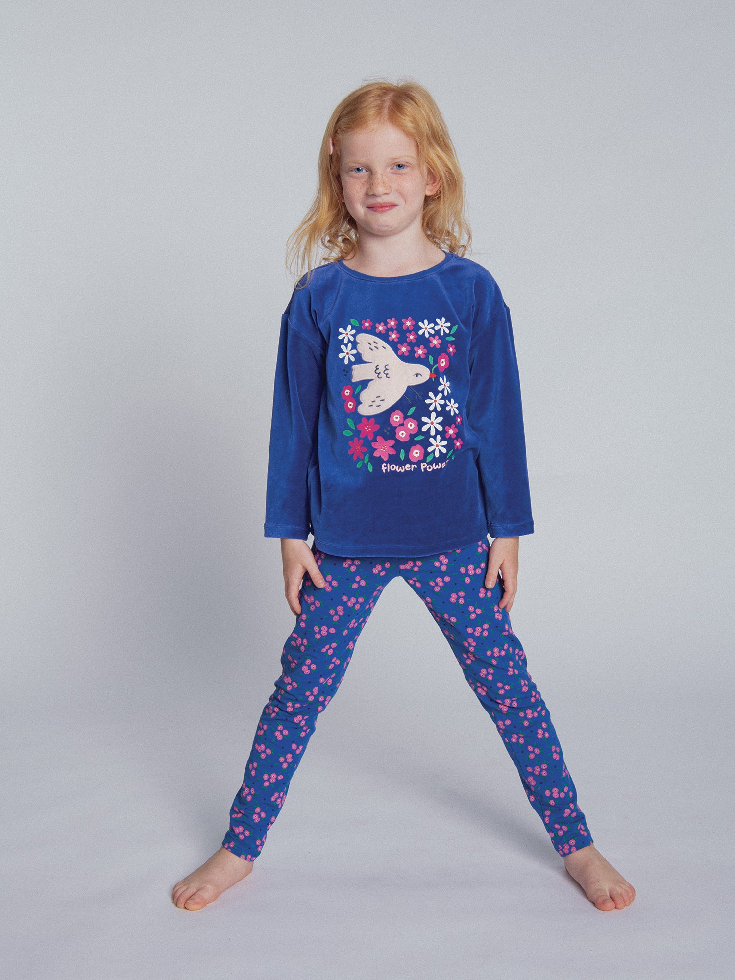 Pyjama 2 pièces bleu "Flower Power" pour enfant fille