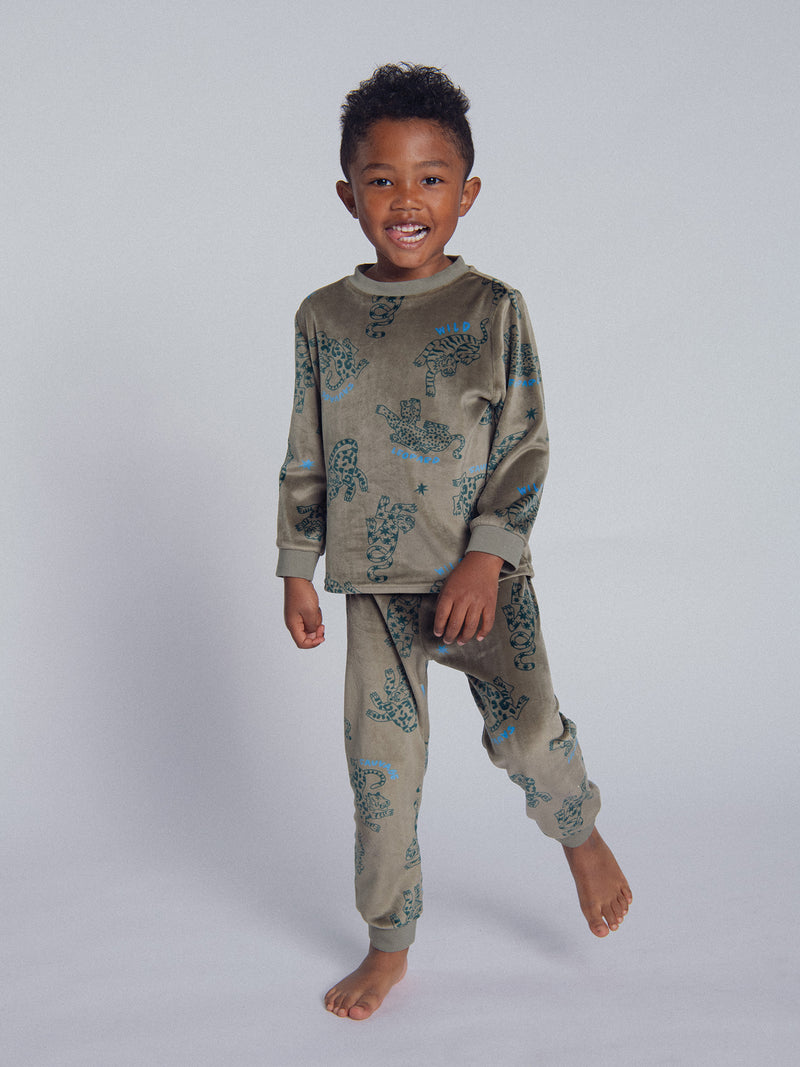 Pyjama 2 pièces en velours extensible imprimé léopards pour enfant garçon
