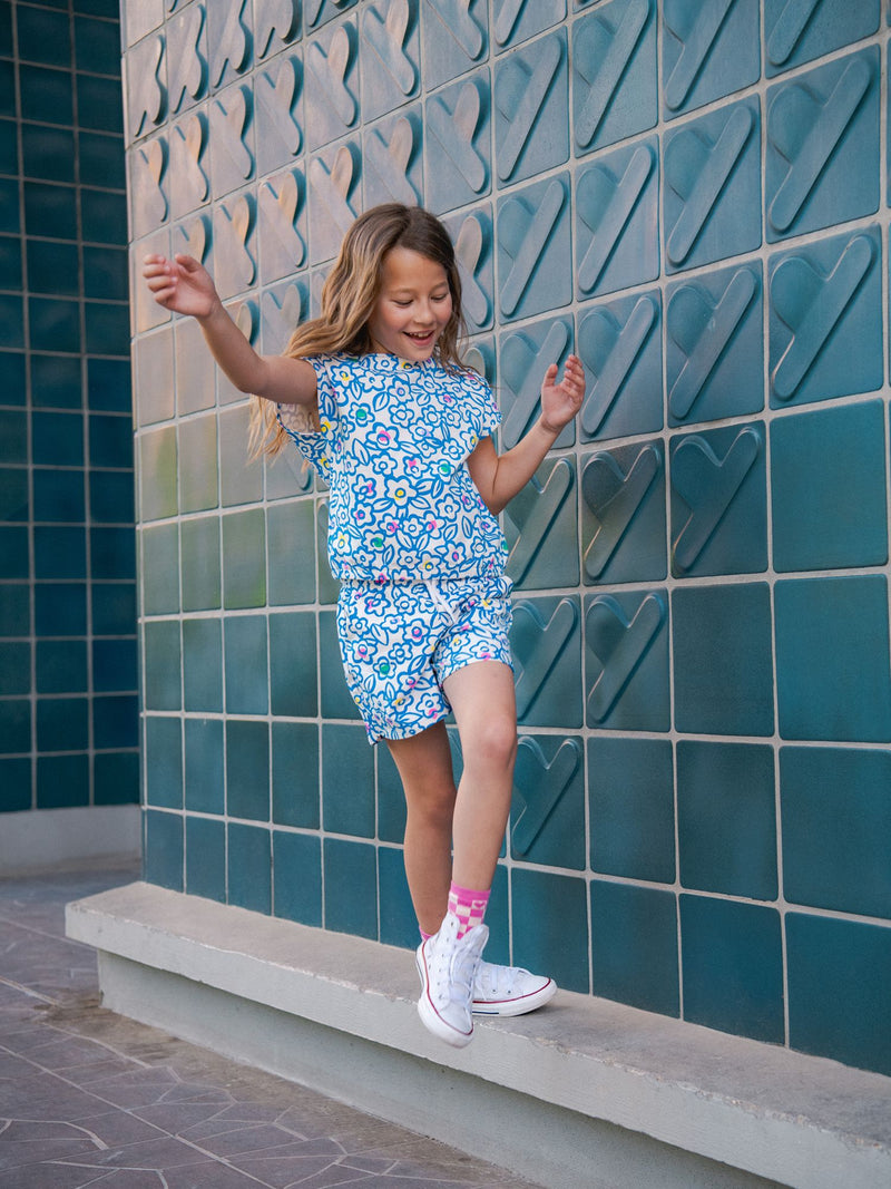 Short écru à imprimé floral pour fille
