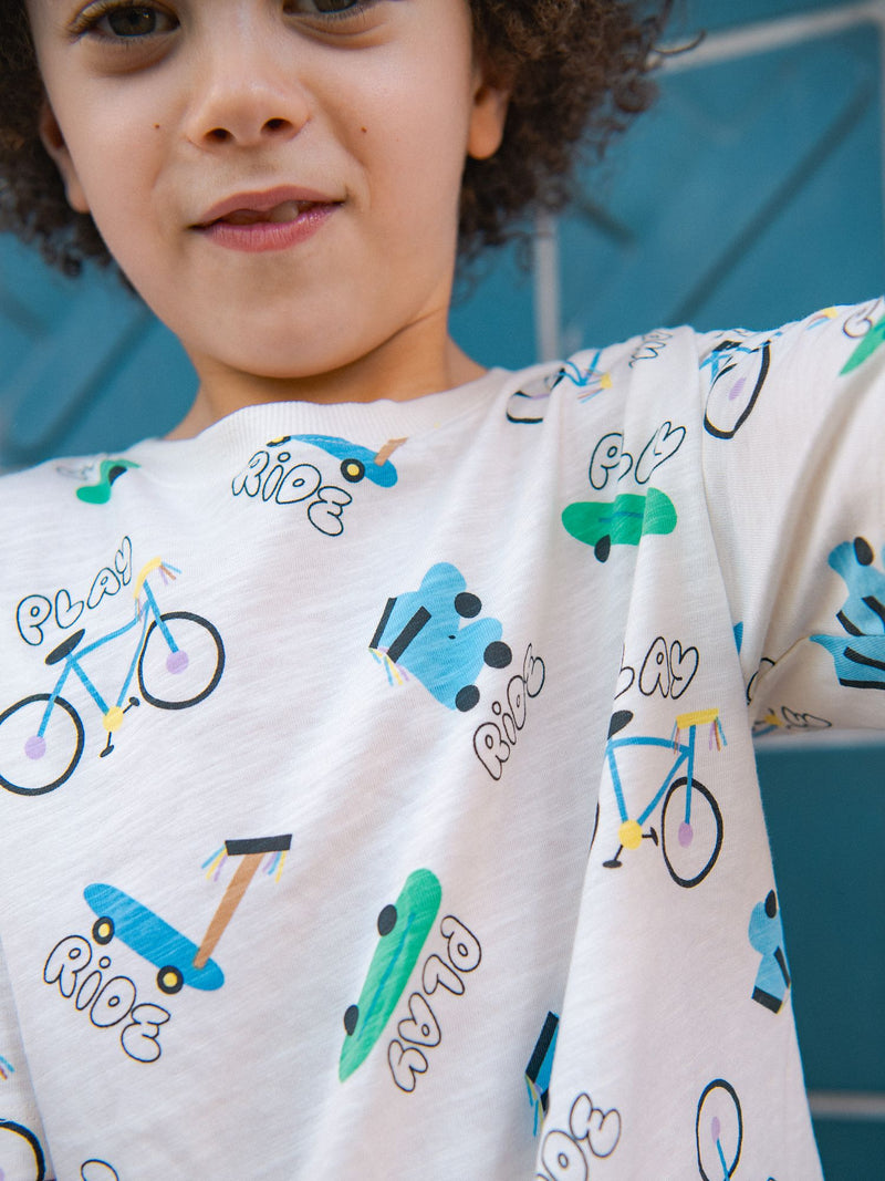Tee-shirt écru imprimé "Ride" intégral pour bébé garçon