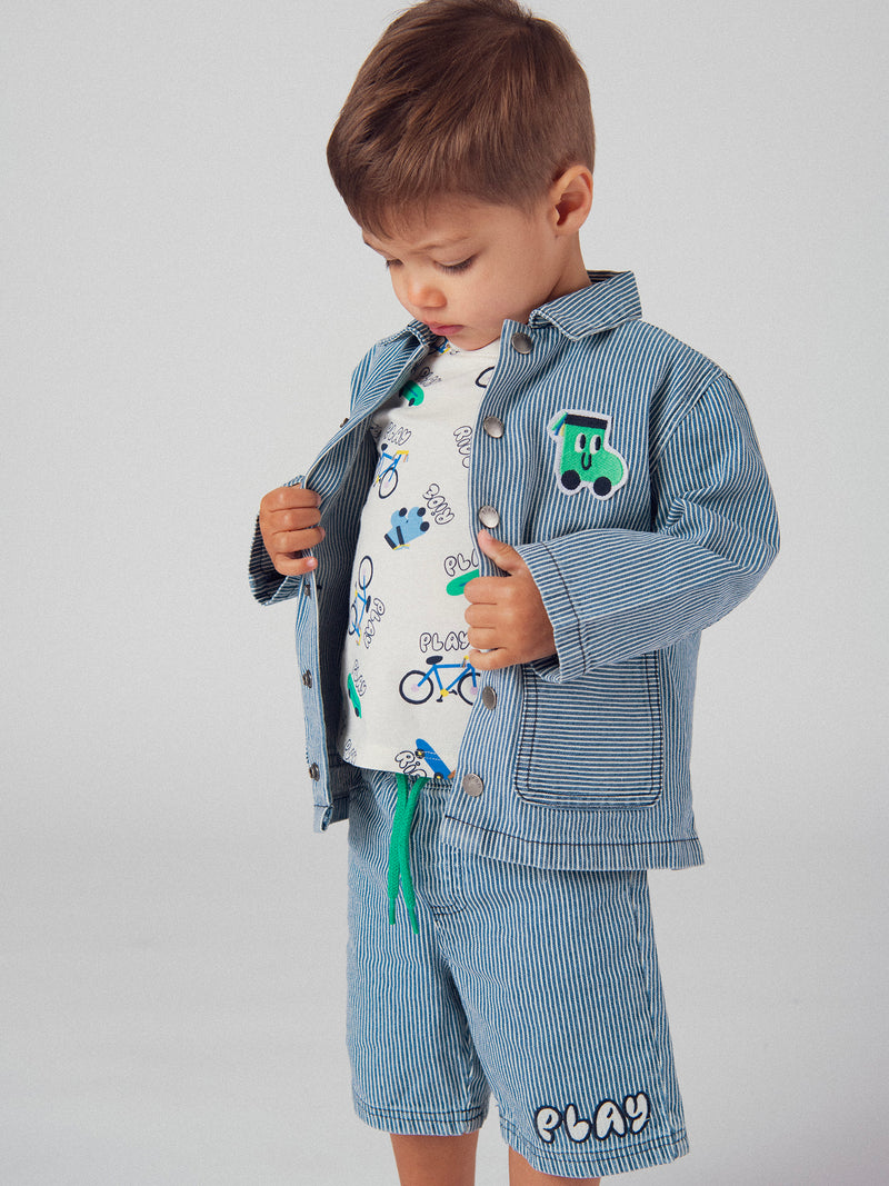 Bermuda en denim rayé "Play" Bleu et Écru pour bébé garçon