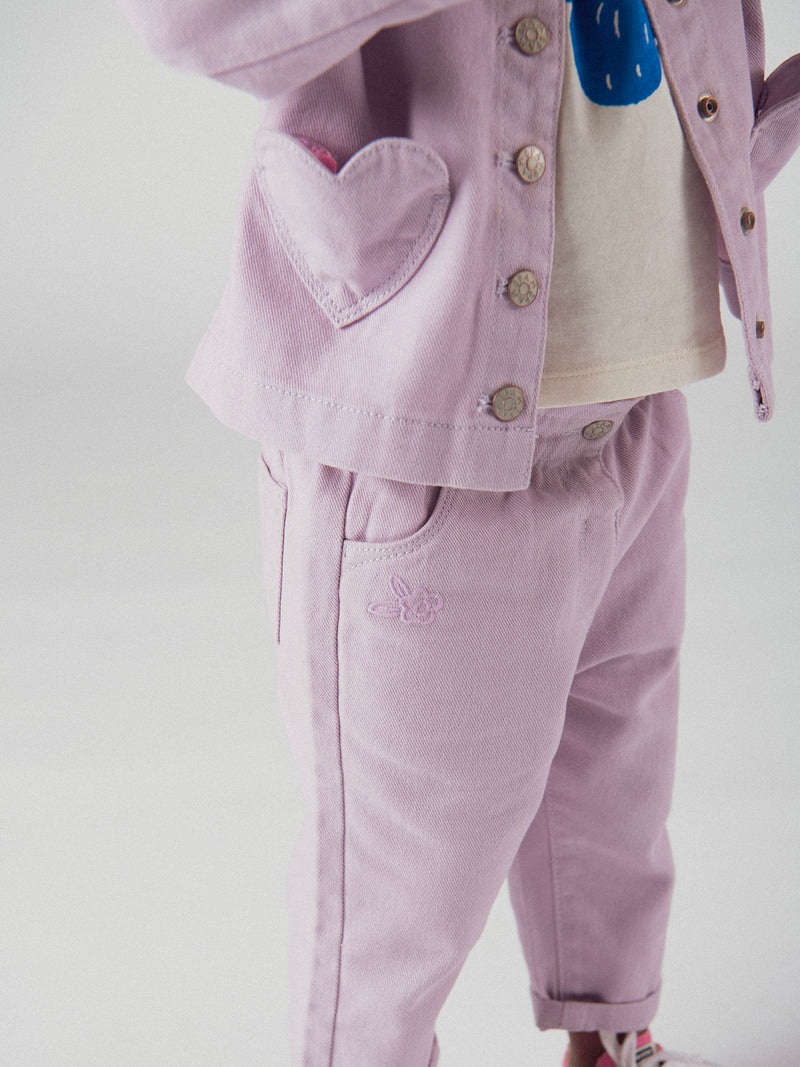 Veste rose parme en twill à poches cœurs pour bébé fille