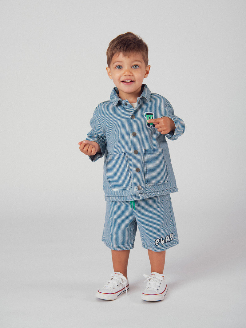 Bermuda en denim rayé "Play" Bleu et Écru pour bébé garçon