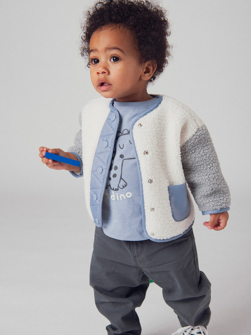 Cardigan moelleux bicolore "Dinosaure" pour bébé garçon
