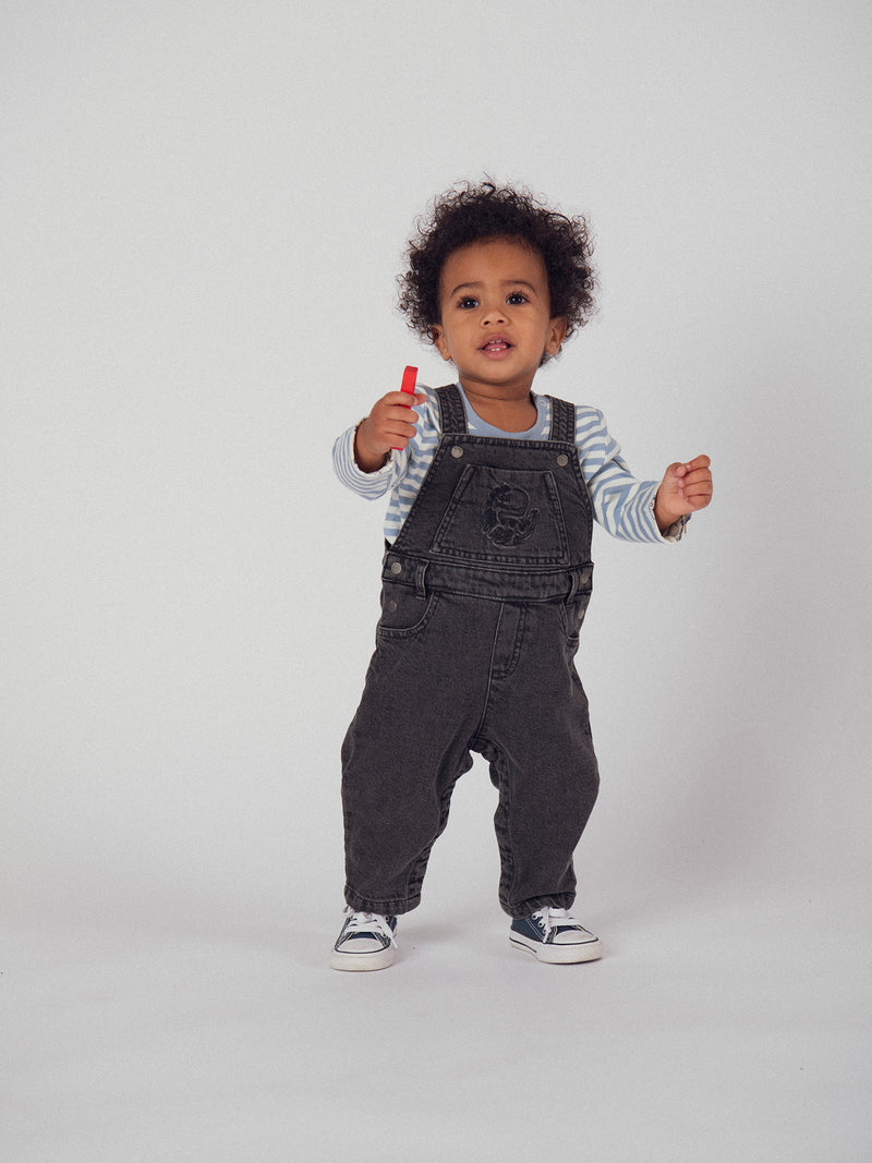 Salopette en jean gris "Dinosaure" pour bébé garçon