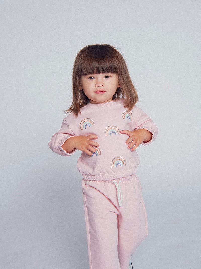 Ensemble sweat et pantalon rose "RAINBOW" pour bébé fille