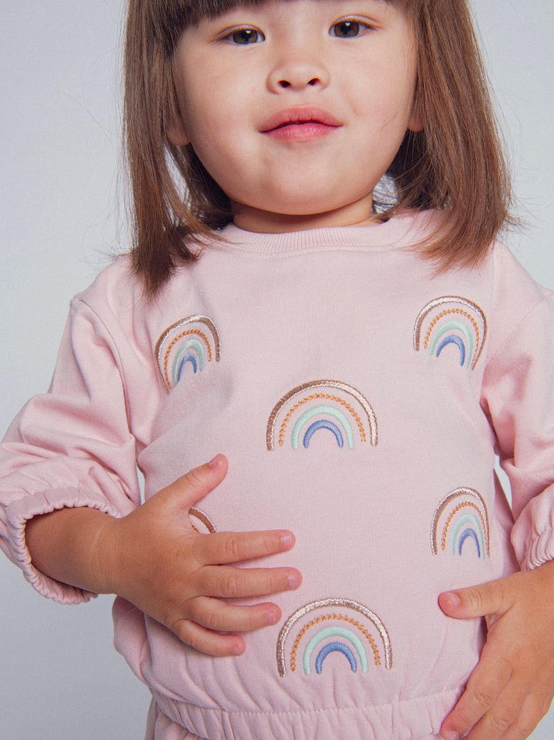 Ensemble sweat et pantalon rose "RAINBOW" pour bébé fille