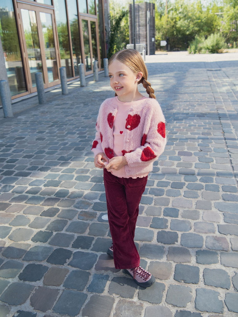 Cardigan rose motif coeurs pour fille