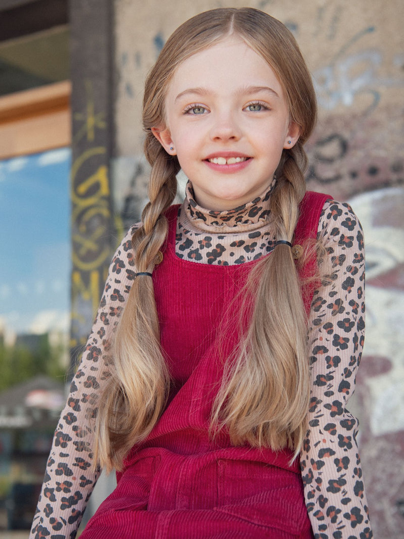 Robe salopette rouge en velours pour fille