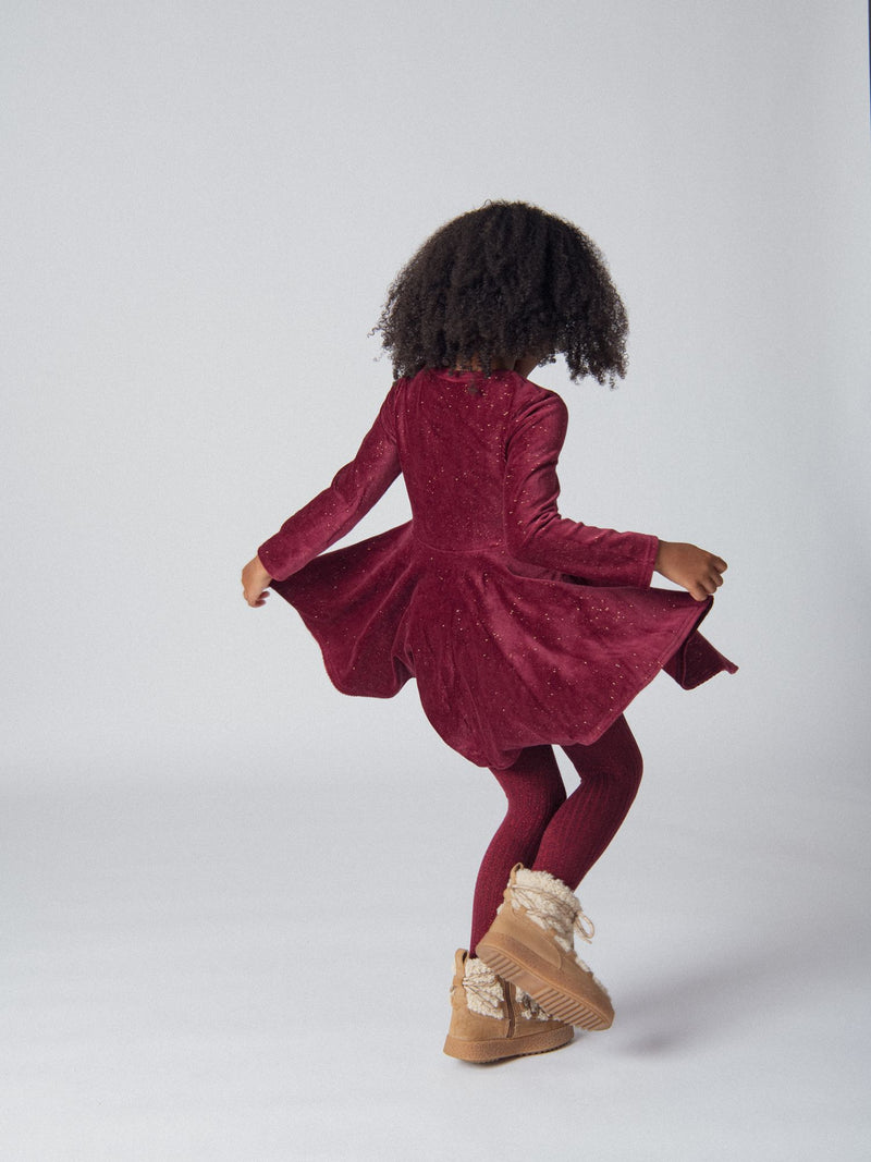 Robe prune manches longues à paillettes pour fille