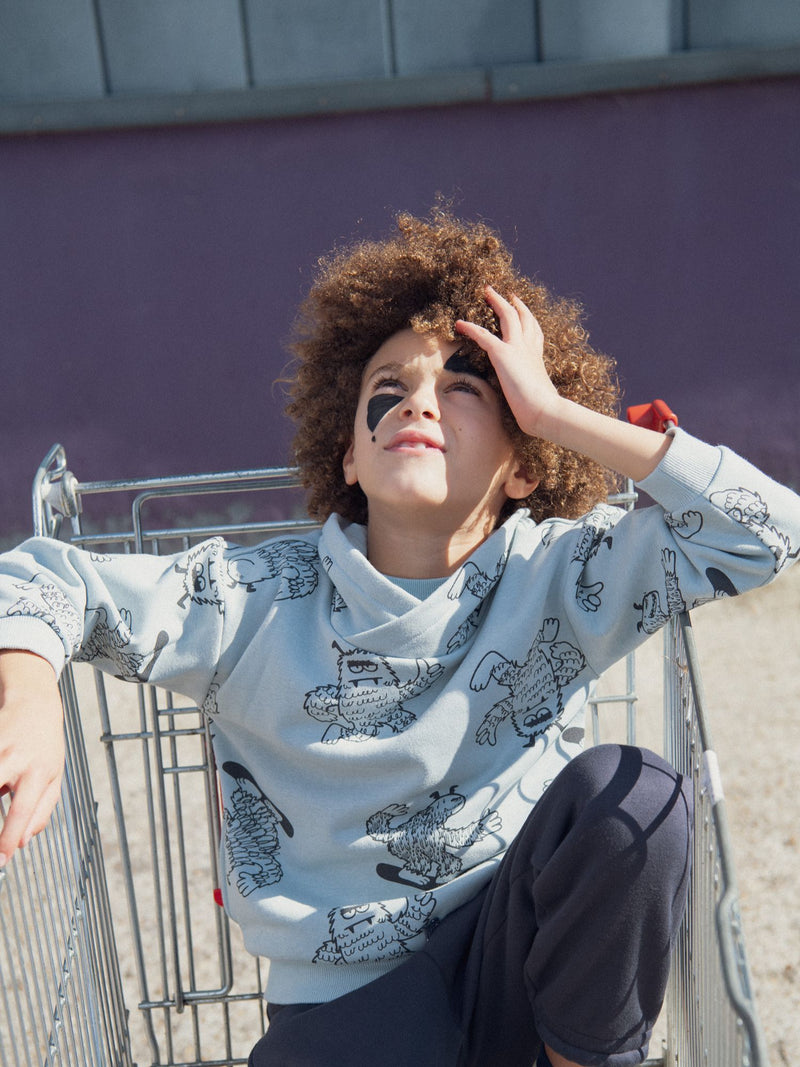 Sweat vert col montant imprimé yéti pour garçon