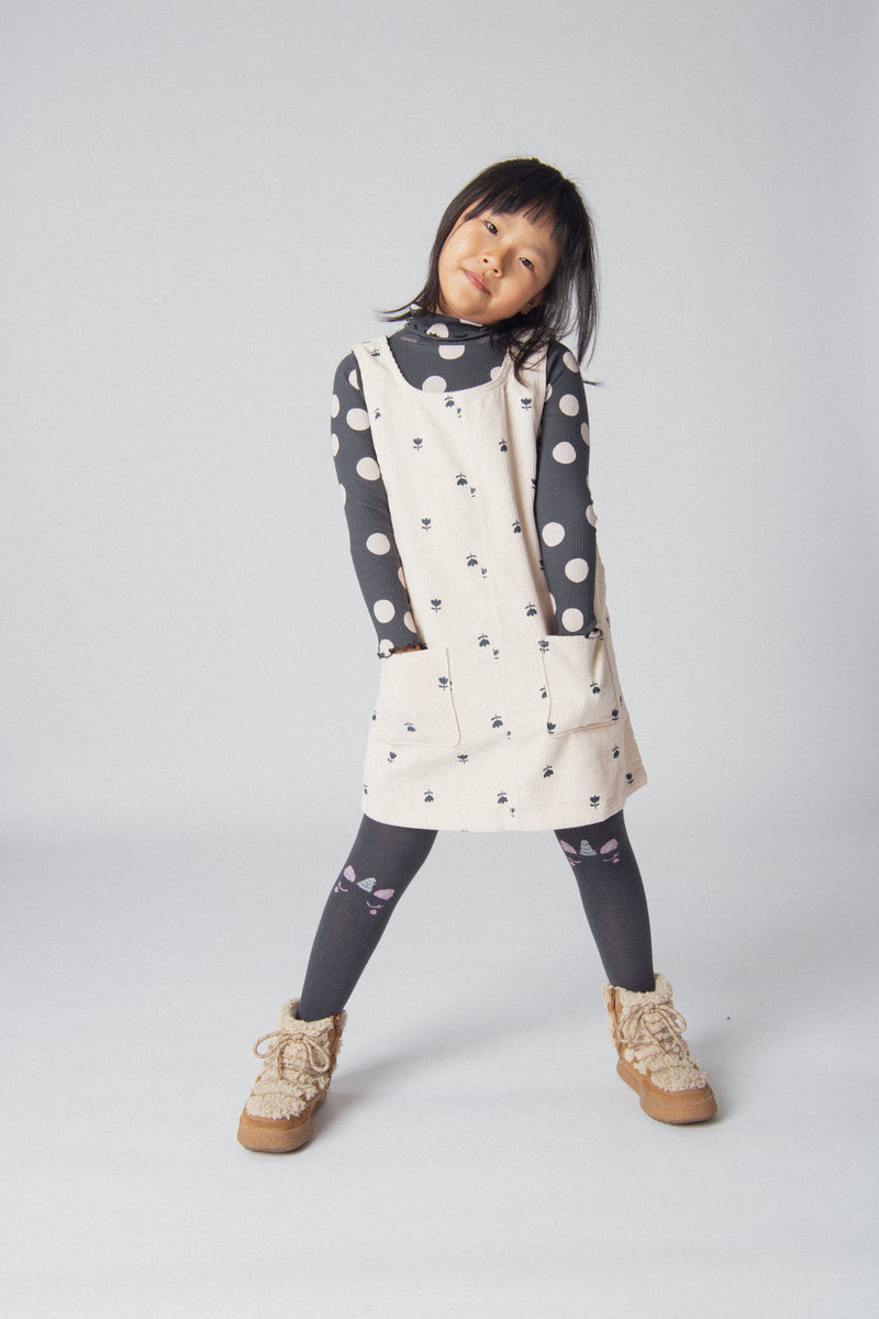 Robe en velours grosses côtes à motif fleurs pour fille