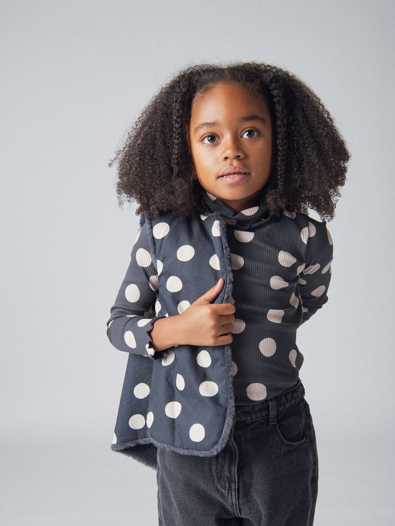 Cardigan gris foncé en fourrure synthétique sans manches et réversible pour fille