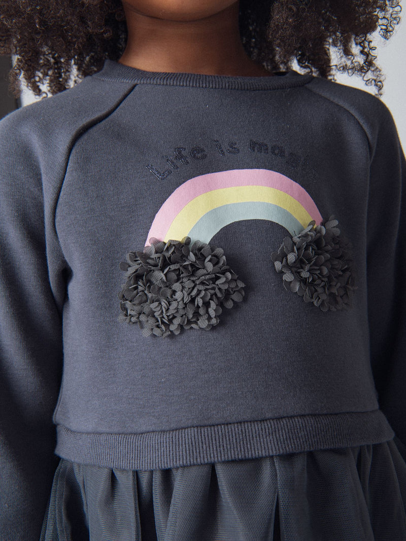 Robe bi-matières animation arc en ciel pour fille